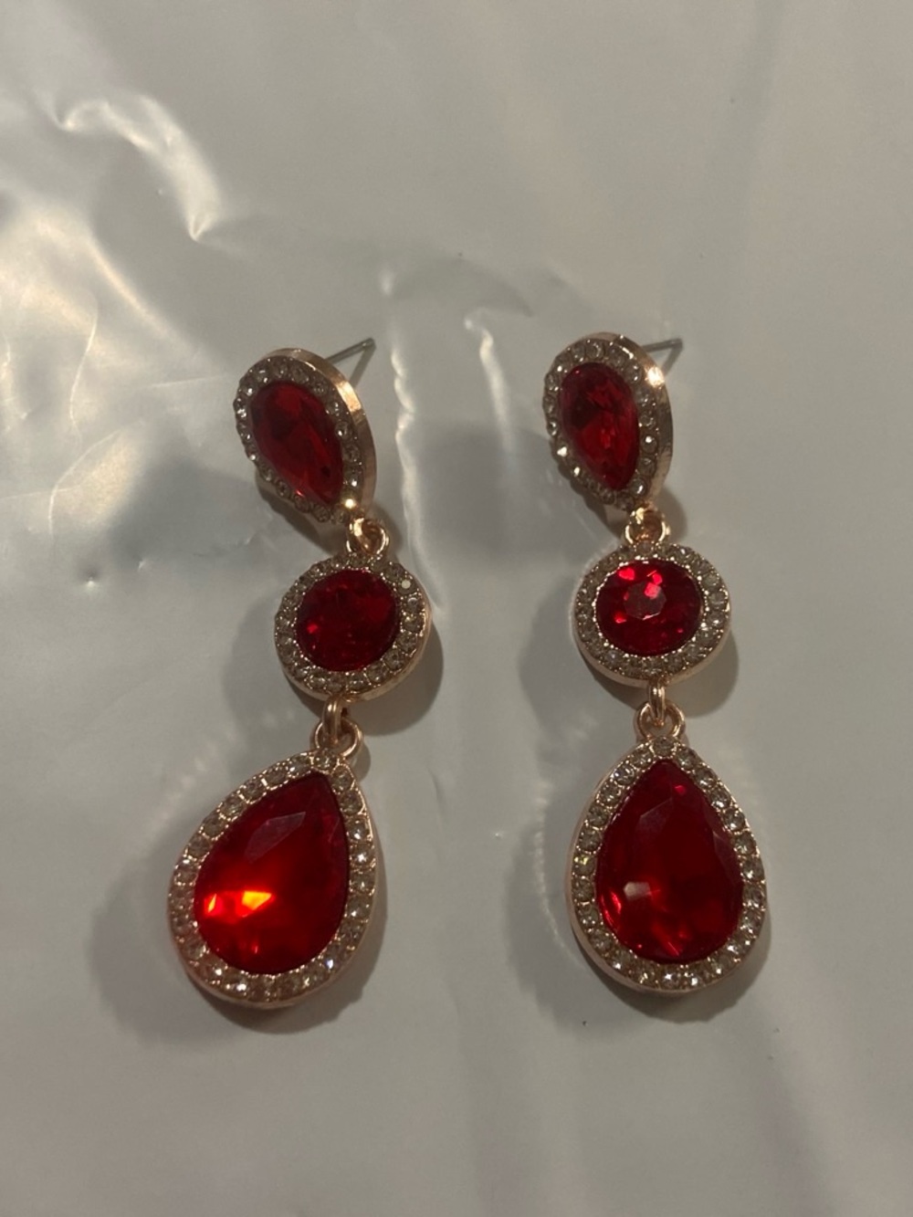 Red Crystal Drop Earrings - Gold-Tone Dangle
